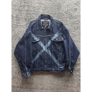 Vintage FUBU Men's Blue Denim Jacket Full Zip 90s‎ Y2K Hip Hop Streetwear XXL